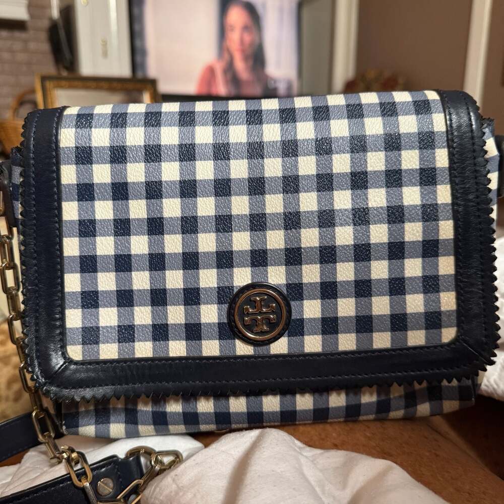 Tory Burch Kerrington Gingham Print Coated Canvas Convertible Crossbody Bag